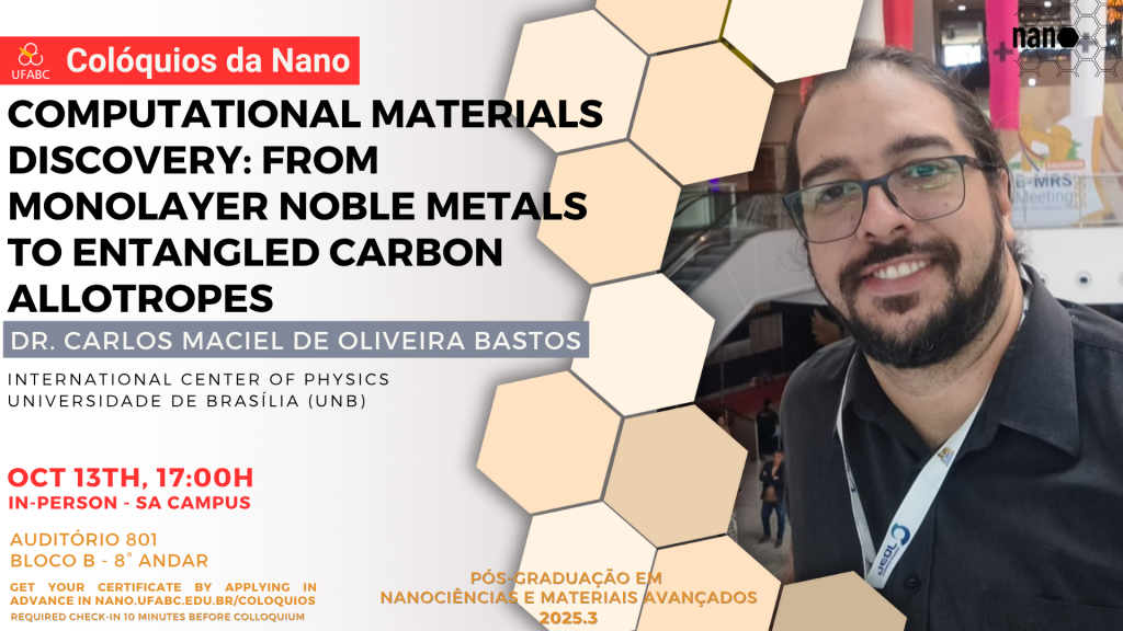 Descoberta de Materiais Computacionais é o tema do Colóquio da Nano de 13 de outubro às 17 horas